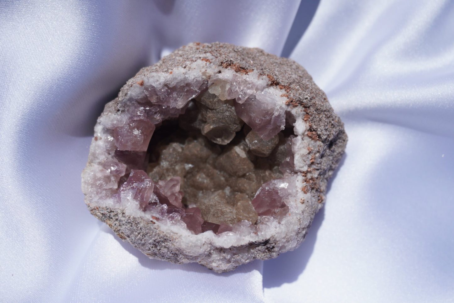 Pink Amethyst Geode With Calcite Inclusions