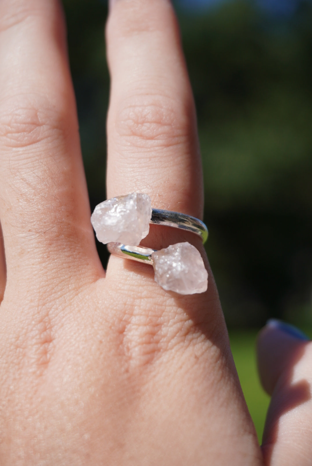 Double Rose Quartz Adjustable Ring