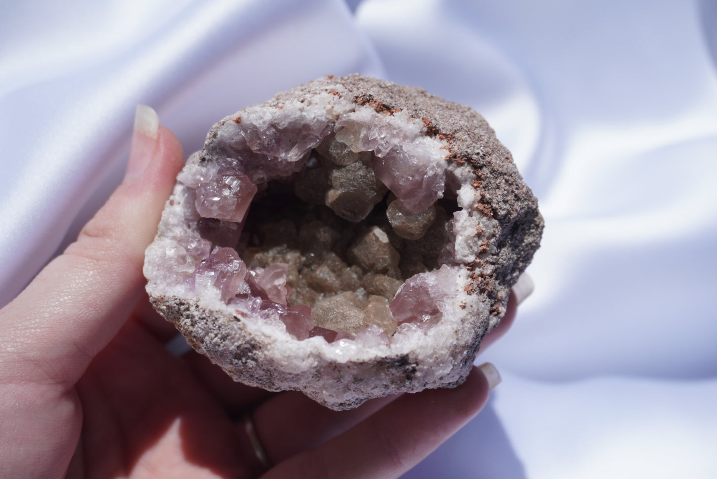 Pink Amethyst Geode With Calcite Inclusions