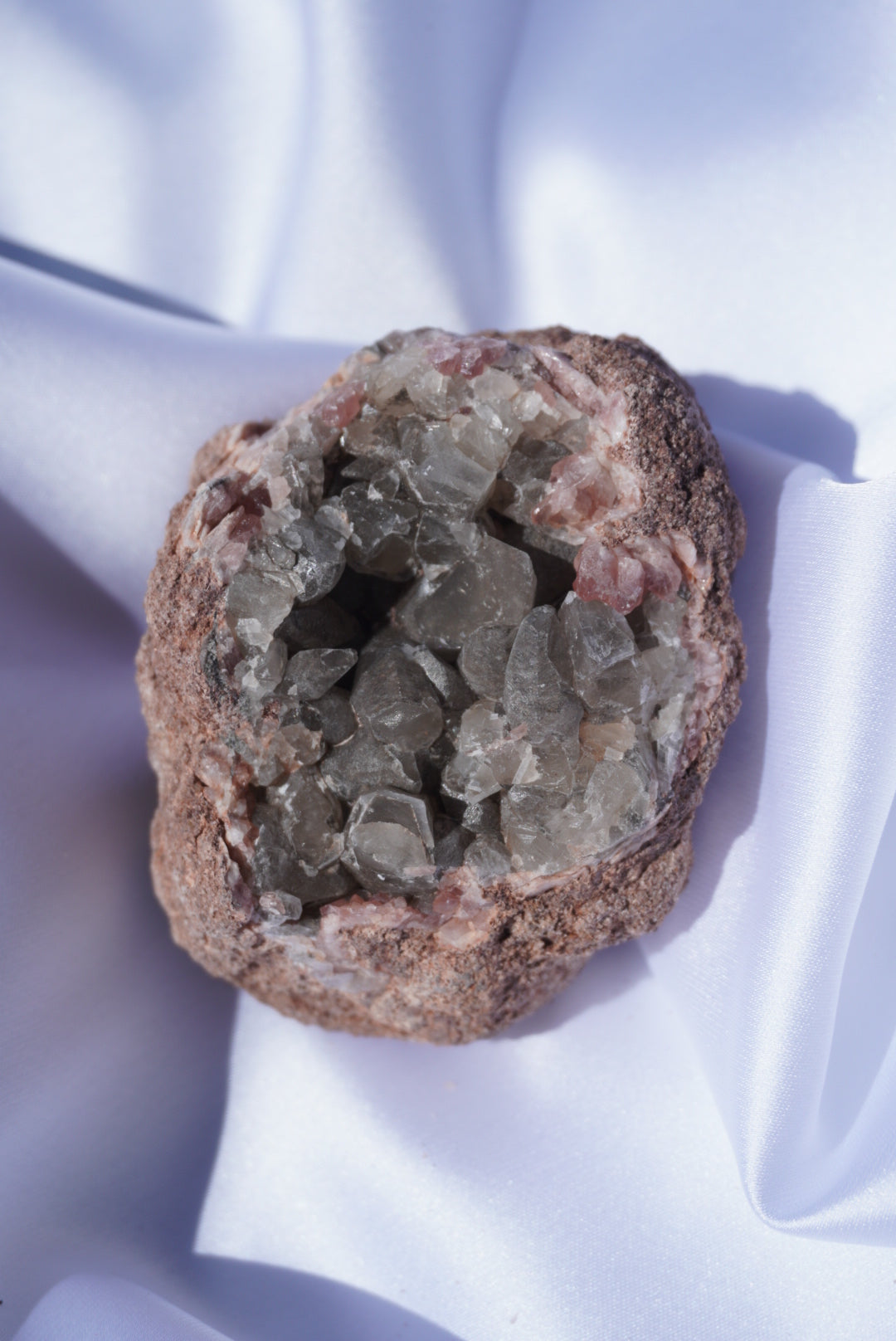 Pink Amethyst Geode With Calcite Inclusions
