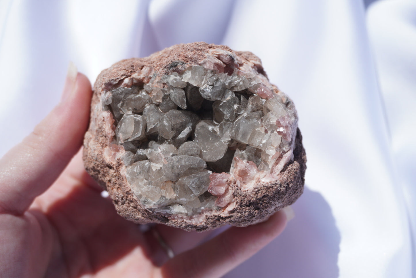 Pink Amethyst Geode With Calcite Inclusions