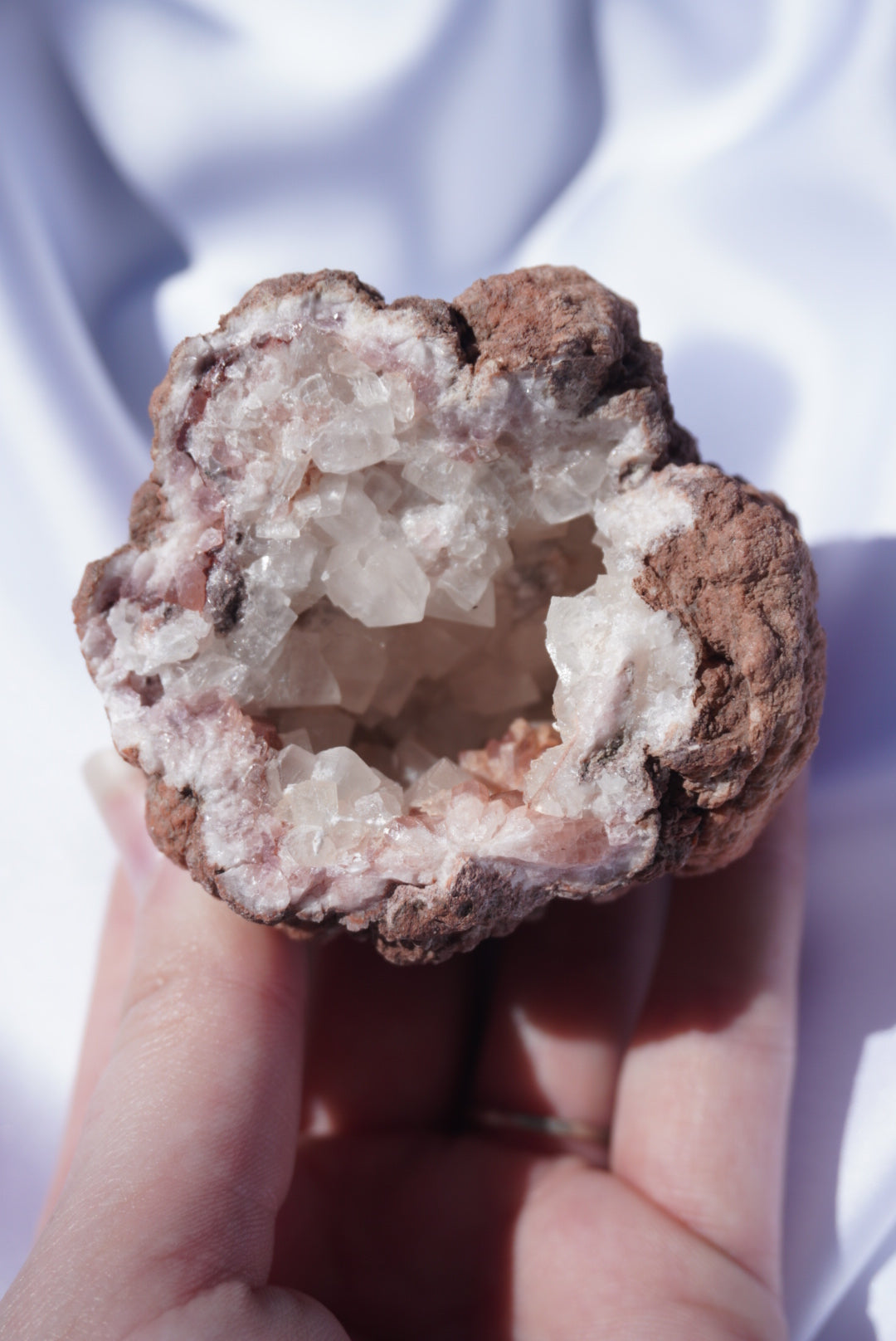 Pink Amethyst Geode with Calcite Inclusions