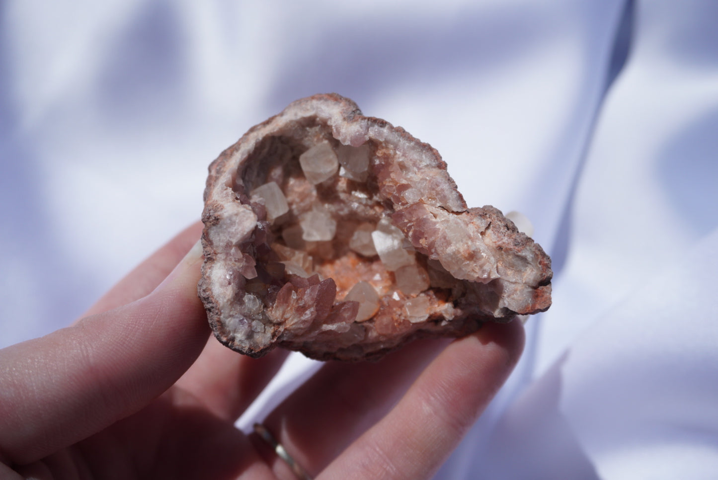 Pink Amethyst Geode With Calcite Inclusions