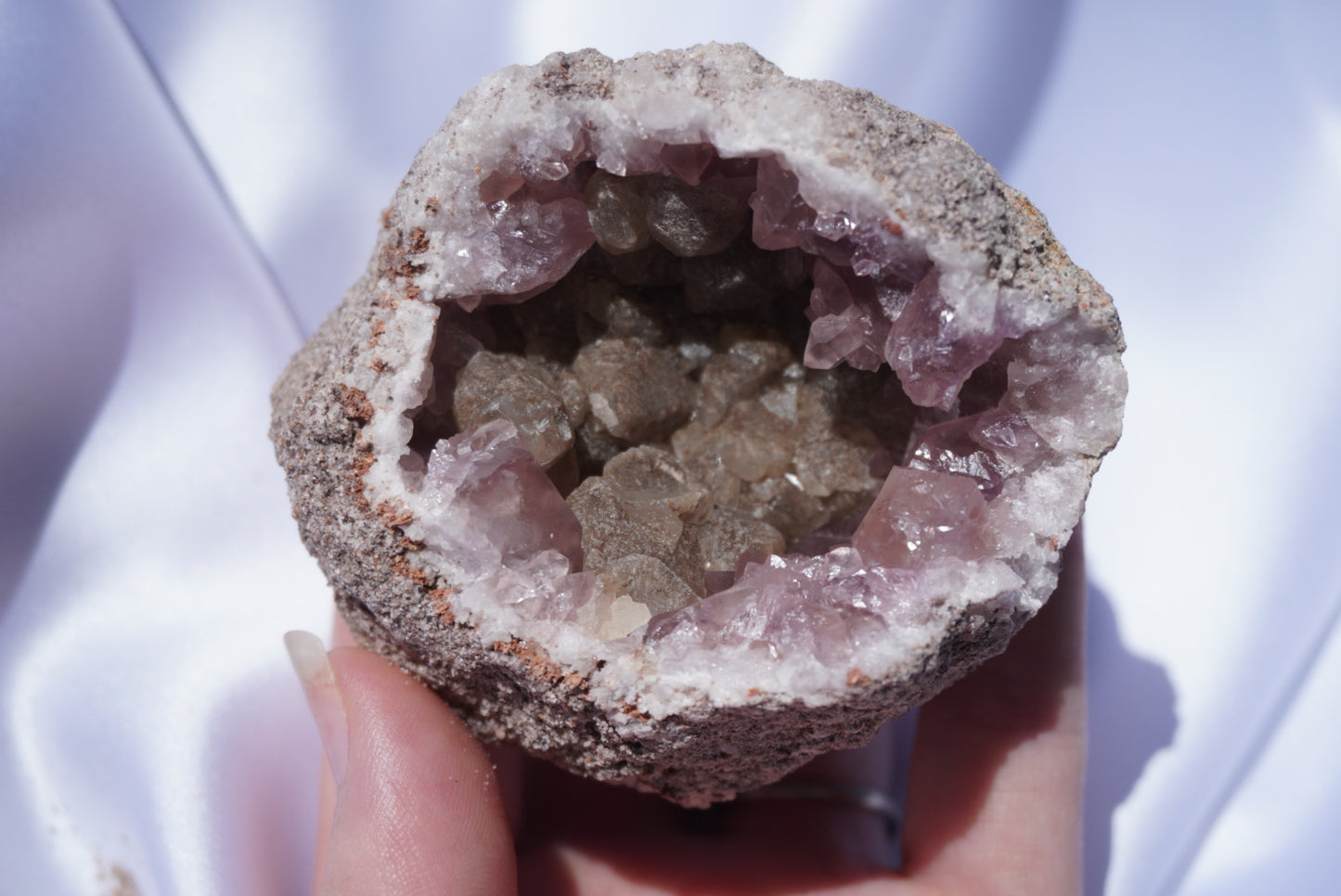 Pink Amethyst Geode With Calcite Inclusions