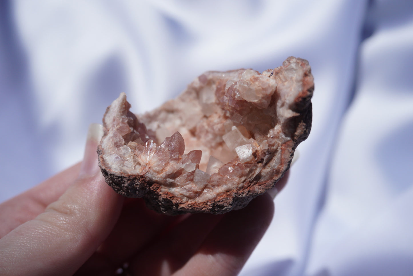 Pink Amethyst Geode With Calcite Inclusions