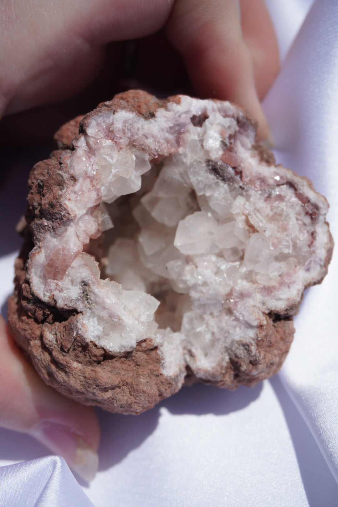 Pink Amethyst Geode with Calcite Inclusions