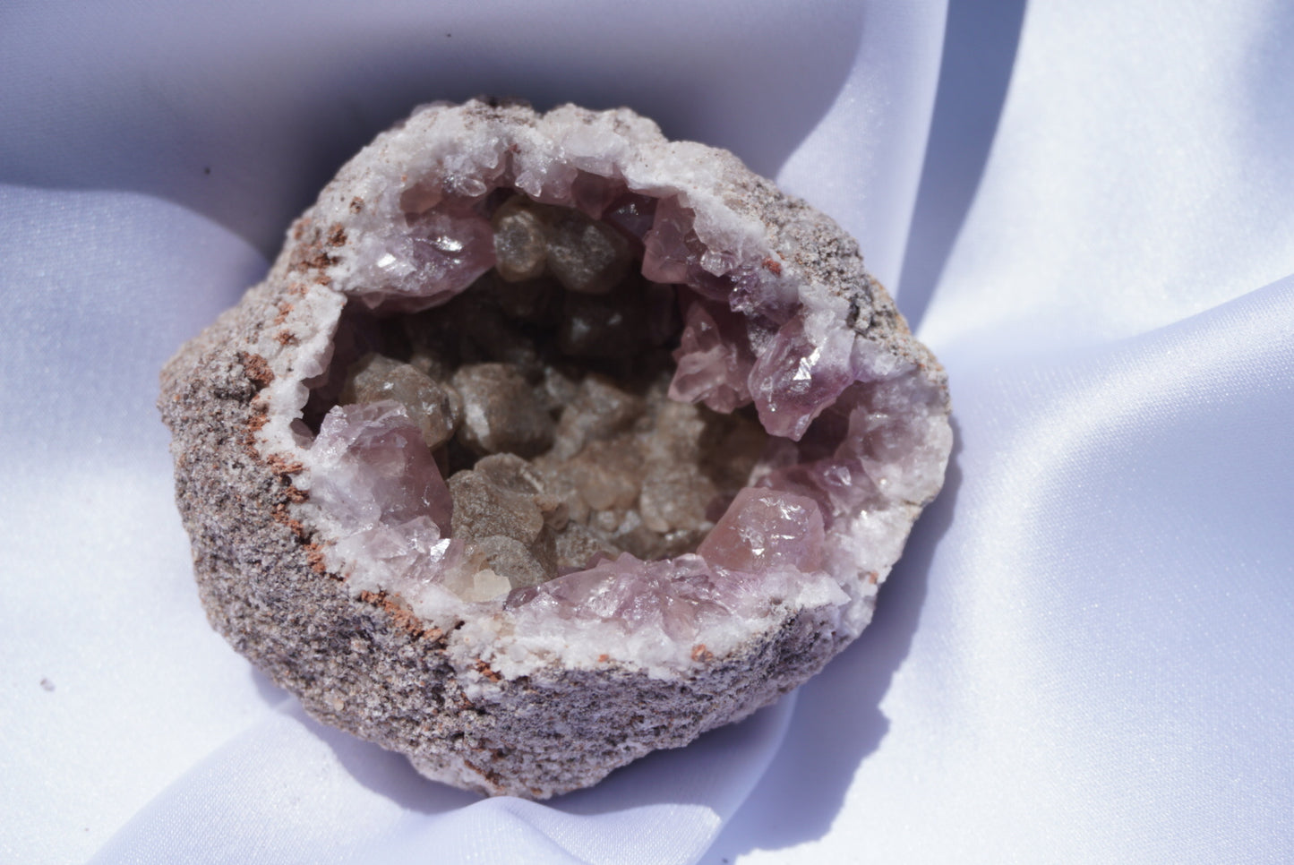 Pink Amethyst Geode With Calcite Inclusions