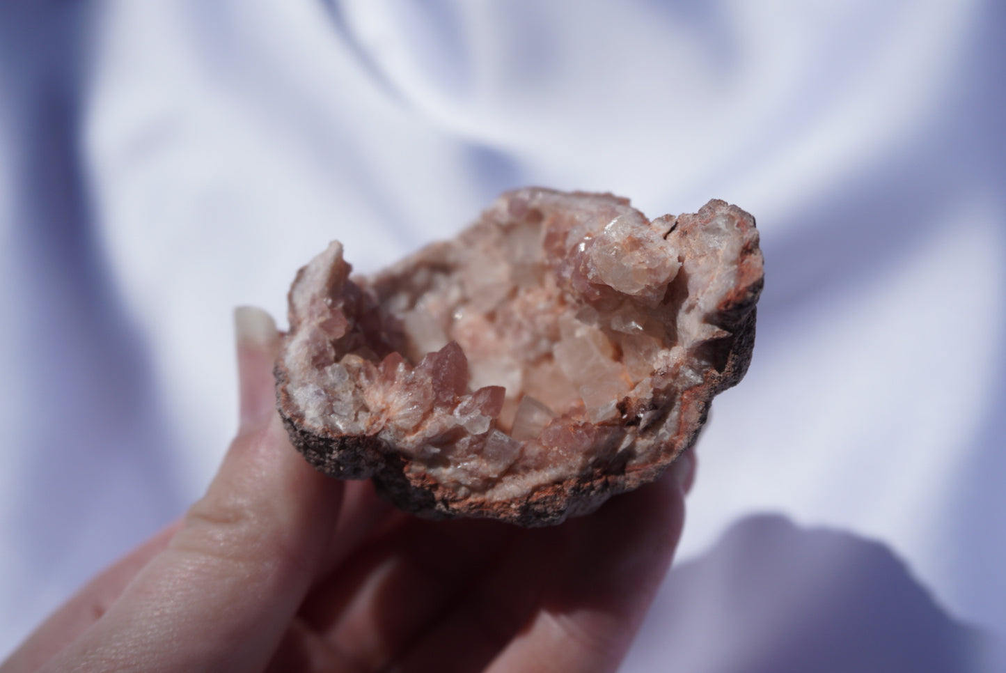 Pink Amethyst Geode With Calcite Inclusions
