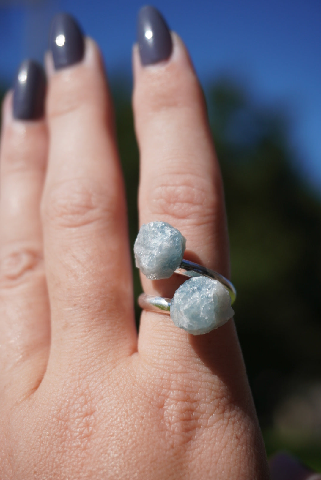 Anillo Ajustable Doble Aguamarina