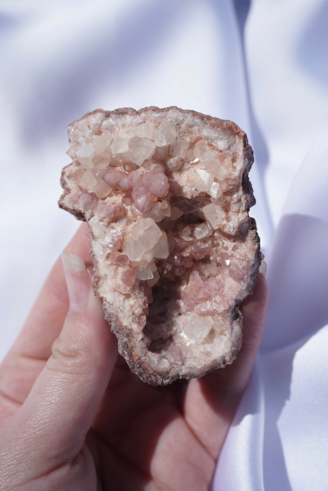 Pink Amethyst Geode With Calcite Inclusions
